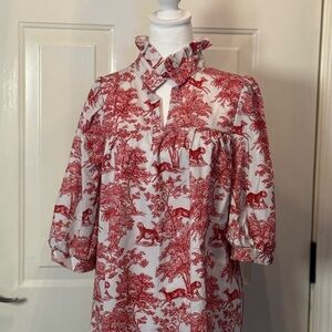 Elegant Red and White Women's Blouse